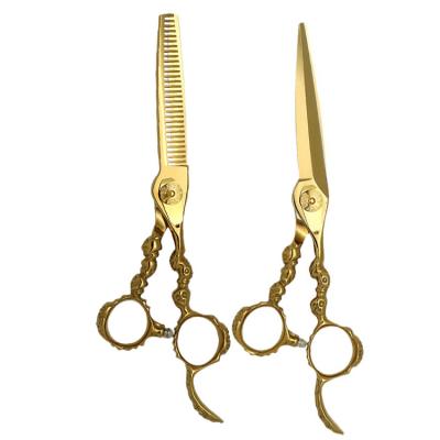 China Professional Hairdressing Scissors 6inch Gold Hair Thinning Scissors Sharp Pointed Cutting Shears Barber Sharp Edges Scissors for sale