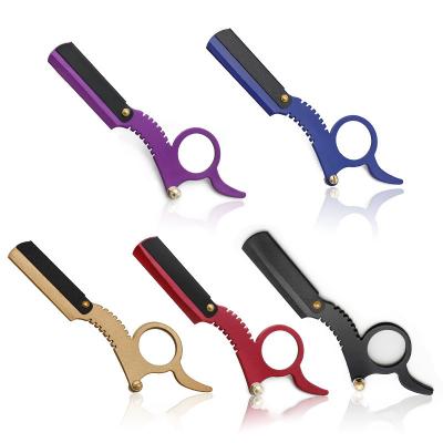 China Professional Single Blade Colorfull Finger Shavette Barber Razor Holder Salon Straight Edge Razor for sale