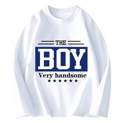 China Wholesale Custom Graphic Organic Cotton Long Sleeve Print OEM ODM White T-Shirt Anti Shrink Crew Neck For Kids Boys Children Printing T Shirt for sale