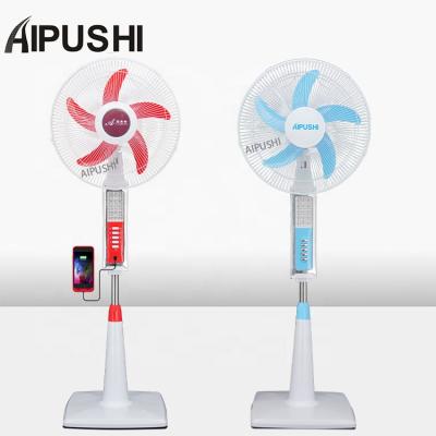 China 5V USB port hot sale fan 16 inch 12v solar rechargeable solar standing fan with led ac/dc light fan for sale