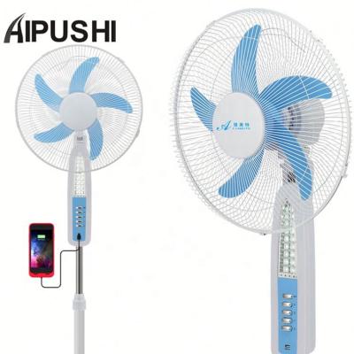 중국 16inch China Factory DC 16Inch Stand Fan 12V 18inch AC/DC Solar Rechargeable Power 5blade Fan With 5V USB Output And LED Light Remote 판매용