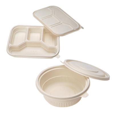 China Microwavable Factory Price 800ml Biodegradable Cornstarch 345 Compartment Clamshell Food Box /Disposable Corn Starch Food Container for sale