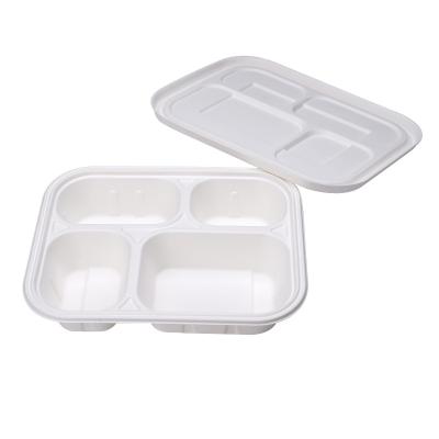 China Microwavable Biodegradable 9*6 Inch White Clamshell Packaging Container Sugarcane Bagasse Paper Pulp Take Away Food Lunch Box For Restaurant for sale