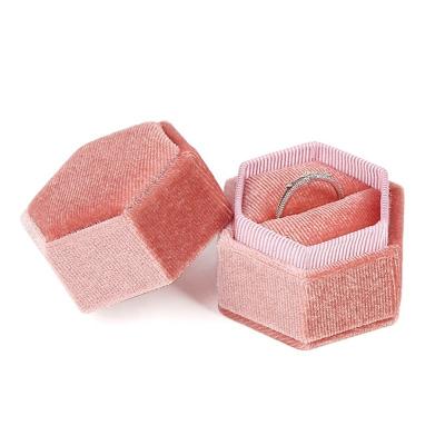 China Shiny Wedding Ring Velvet Pile Shape Small Velvet Ring Earrings Jewelry Gift Box Hexagonal Packaging Gift Box for sale