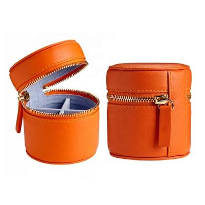 China Custom High Quality Leather Round Zipper Storage Box Large Capacity Jewelry Box Multifunctional PU Watch Gift Box for sale