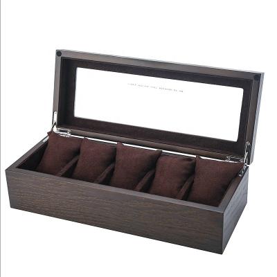 China Factory direct wooden watches 4 long watch display storage organizer box luxury solid oak wood watch box with stained glass for sale