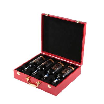 China Wholesale Custom Handmade Wine Box 4 Bottles High-grade Locked Wooden Whiskey Whiskey Wine Packing Boxes With Metal Handle for sale