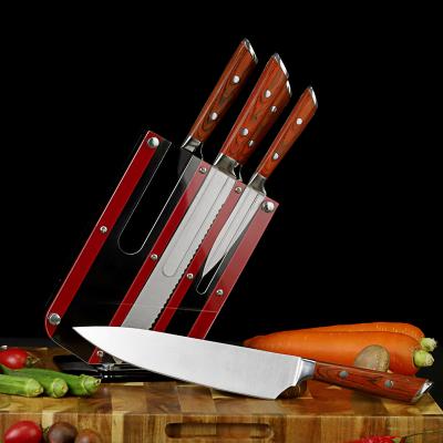 China Justa New Arrival 6Pcs Disposable Classic Forged Triple Rivet Knife Set With Block For Chef And Family Use for sale