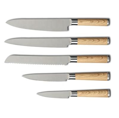 China Sustainable Premium Chef Knife Set With Olive Wood Handle 5Pcs 3Cr13 Stainless Steel Kitchenware for sale