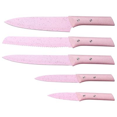 China Justa Kitchenware 5pcs Sustainable Knife Set Stainless Steel Rose China Kitchen Knife Non-Stick Coating Sets for sale