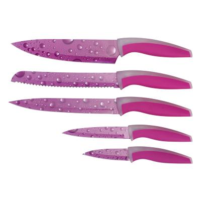 China Sustainable Popular 2021 3cr14 Stainless Steel Knife Colored 5 Pcs Knife Non-stick Coating Set for sale