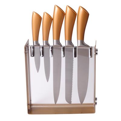 China Viable Hot Sale 5-Piece Hollow Stainless Steel Handle Kitchen Knife Set With Acrylic Block for sale