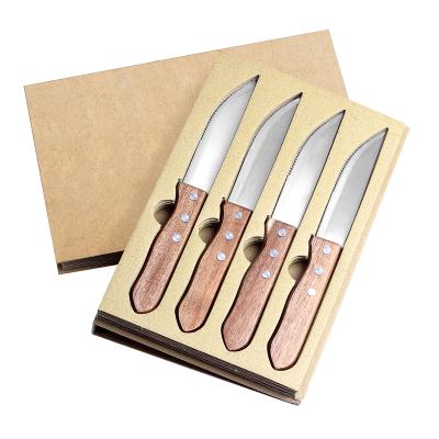 China Wholesale Custom Disposable Wooden Handle 4PC Premium Stainless Steel Steak Knife Set With Eco-packing for sale