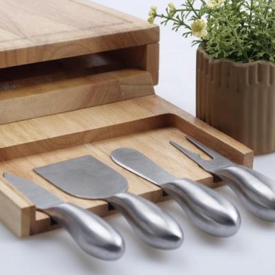 China Sustainable High Quality 4 Piece Stainless Steel Cheese Knife Set With Wooden Block for sale