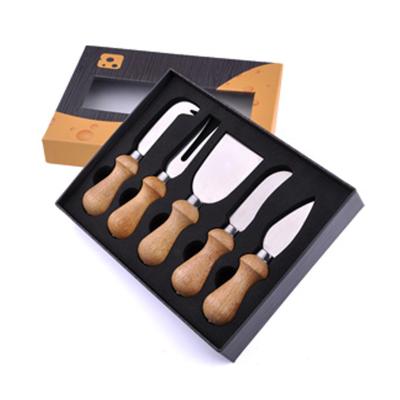 China Sustainable 5 pcs travel cheese knife with cutting board, hard cheese knife, razor, fork and spreader for sale