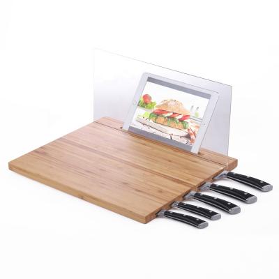 China Viable Ipad Droppable Multifunctional Acrylic Bamboo Cutting Board with Screen Shield and Knife Storage for sale