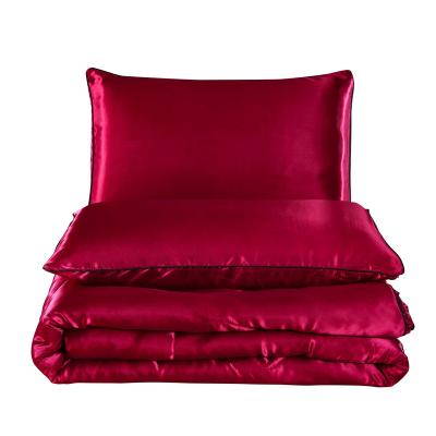 China Modern Customized Outer Packaging Wine Fashion Quilt Three-piece Satin Comforter Set for sale