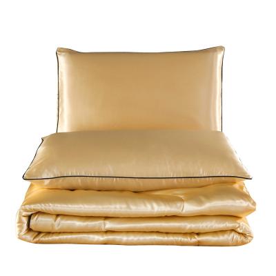 China Simple Latest design Casual luxury 3pcs satin  Gold Polyester100% Comforter Set for sale