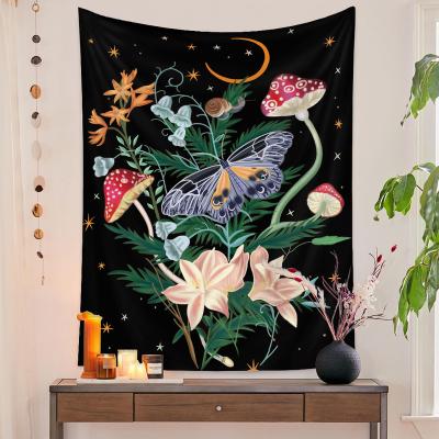 China Plain tapestry butterfly moon starry night tapestry wall hanging black night tapestry for sale