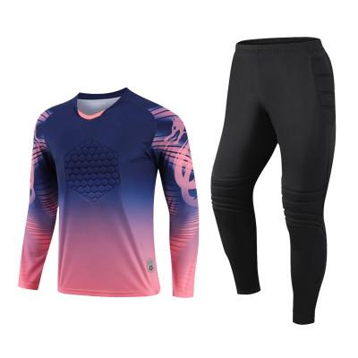 China Shirts & Factory wholesale long sleeve pink and blue football goalkeeper singlet soccer goalie uniform set for sale