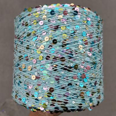 China Anti-bacteria factory wholesale crochet hand knitting fancy chatter 5ply colorful 100% cotton 3MM+6MM sequins yarn for sale