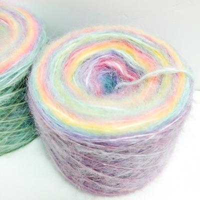 China Anti-pilling Gradient Color Wool Chat Long Hair Fluffy Effect Hand Knitting Scarf Sweater Acrylic Polyester Yarn Nylon Blended Cake for sale