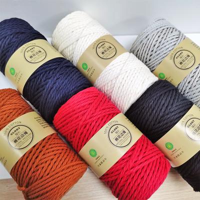 China Factory Wholesale Recycled Natural Combed Cotton 3 Ply DIY Colorful Macrame Rope For Weaving for sale