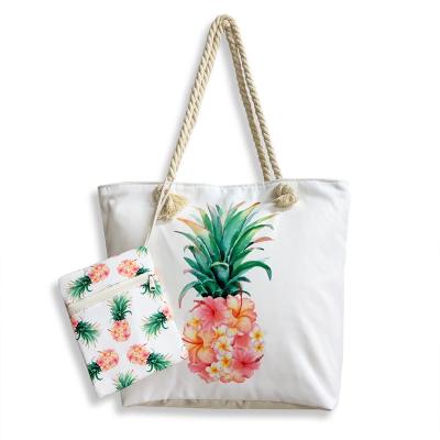 China Promotional Wholesale Tropical Handbag Fashion Beach Bag Custom Made Beach Bag Handle and Detachable Small Bag for sale