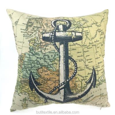 China Eco-Friendly Nautical Pillow Mediterranean Style Anchors Circle Nautical Map Print Tile Case / Cushion Cover for sale