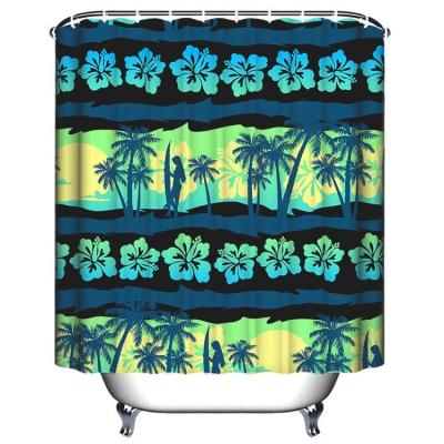 China Buti Sustainable Polyester CUSTOM Printed Tropical Shower Curtain for sale