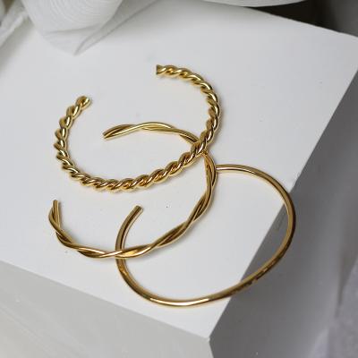 China MICCI Wholesale Custom Stainless Steel TRENDY Jewelry 18k Gold Plated Expanding Twisted Cable Wire Cuff Bangle Bracelet Femme for sale