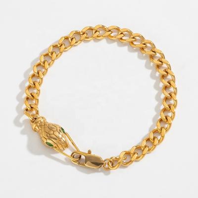 China FASHIONABLE Women's Jewelry Wholesale Custom 18K Gold Plated Stainless Steel Color Silver Snake Key Charm Bracelets for sale