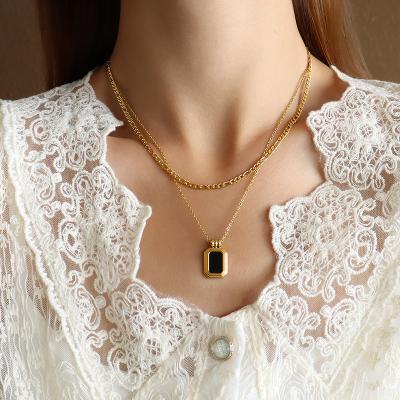 China FASHIONABLE PVD 18K Gold Plated Double Layer Charm Jewelry Stainless Steel Necklace Pendant Necklace for sale