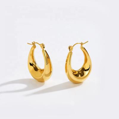 China TRENDY Statement Hollow Out U Shaped Earrings 18K Gold Plated Stainless Steel Chunky Hoop Earrings for sale