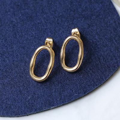 China TRENDY 14K Gold Plated Stainless Steel Irregular Earrings Design O Shaped Circle Stud Earrings for sale