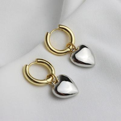 China FASHIONABLE MICCI Custom 18K Gold Plated Stainless Steel Heart Charm Drop Two Tone Hoop Huggie Earrings for sale