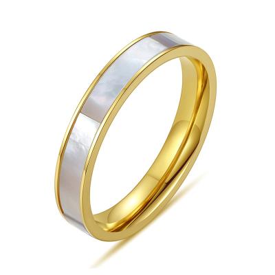 China Fashionable Wholesale Custom 3.5mm 18K Gold Stainless Steel Finger Ring Jewelry Natural White Shell Ring for sale