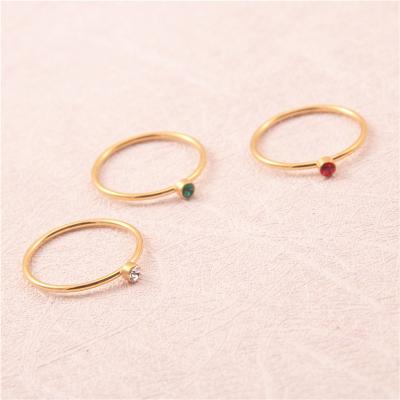 China TRENDY Minimalist Jewelry 1mm Thin Ring 18K Gold Plated Stainless Steel Zircon Stone Ring With A.C.A. for sale