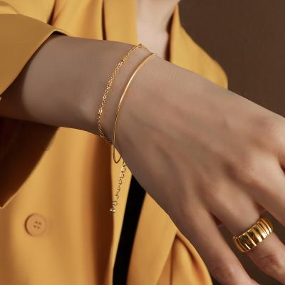 China FASHIONABLE 18K Gold Plated Stainless Steel Jewelry Gold Chain Bracelet Thin Double Layer Bracelet for sale