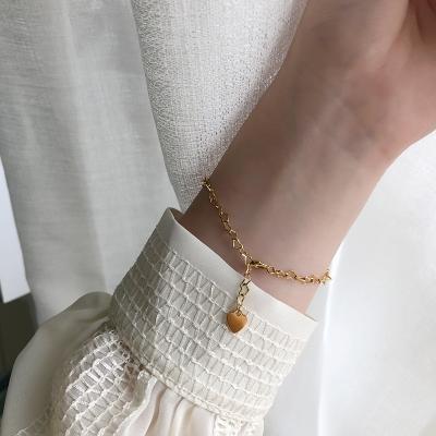 China TRENDY 18K Gold Plated Stainless Steel Chain Link Bracelet Heart Chain Bracelet for sale