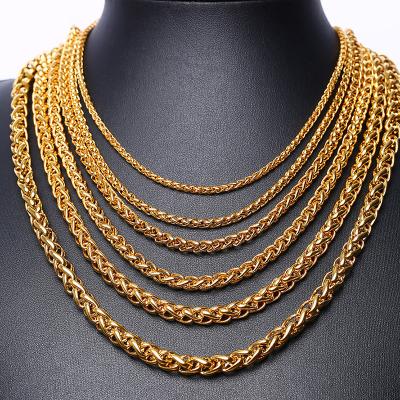 China Italian Women's Franco Gold Wheat Chain 3mm 4mm 5mm 14K 18k Gold Stainless Steel TRENDY Link Chains Necklace for sale