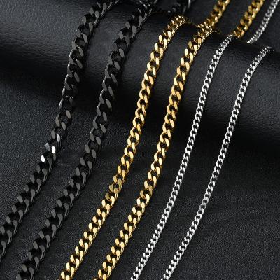 China MICCI Wholesale Custom Four Six Gold Plated FASHIONABLE 18k Surface Grind PVD Black Cuban Link Cuban Link Chain Stainless Steel Necklace Miami Restriction for sale