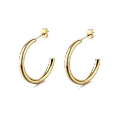 China MICCI Wholesale Non Tarnish Free TRENDY Stainless Steel Waterproof Jewelry 14K Gold Plated Thin C Shape Circle Earrings for sale