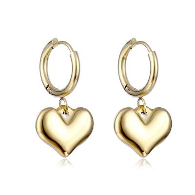 China MICCI Wholesale Non Tarnish Free TRENDY Waterproof Stainless Steel Jewelry 14K Gold Plated Heart Charm Drop Circle Earrings for sale