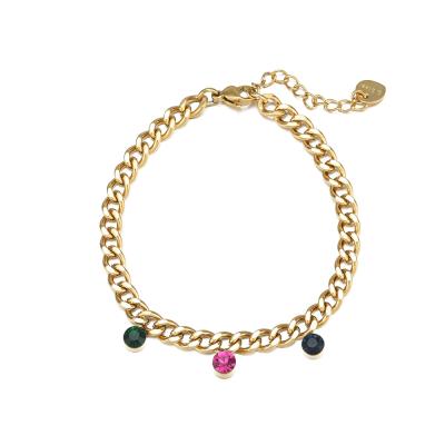 China MICCI Wholesale Custom PVD 14K Gold Plated Stainless Steel Jewelry Fashion Cuban Chain Link Zircon Beads Charm Bracelet for sale