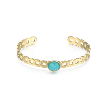 China MICCI Wholesale Custom FASHIONABLE 14K 18K Gold Plated Stainless Steel Jewelry Vintage Fashion Green Turquoise Cuban Cuff Bangle Bracelet for sale