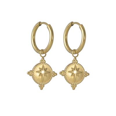 China FASHIONABLE MICCI Wholesale Custom 14K Gold Plated Stainless Steel North Star Drop Charm Circle Earrings for sale