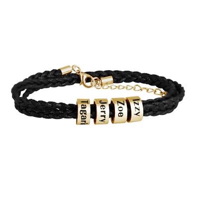 China MICCI Custom High Quality Stainless Steel CLASSIC Men's Jewelry Colorful Beads Call Family Leather Bracelet For Engraving Men for sale