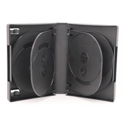 China Eco-friendly 10-Disc DVD VCD PP Storage Case Box Black 35mm Plastic Holder with 4 Flip Trays Outer Clear Sleeve for sale