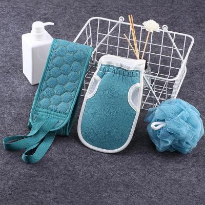 China Long Handle 3 Piece Bath Decontamination Bath Ball Scrubbing Long Back Towel Suit Set for sale